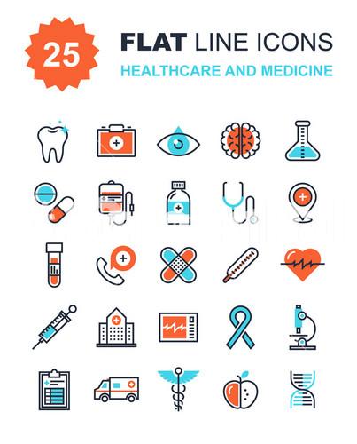 Abstract Vector Collection Of Flat Line Healthcare And Medicine Icons. Elements For Mobile And Web Applications.